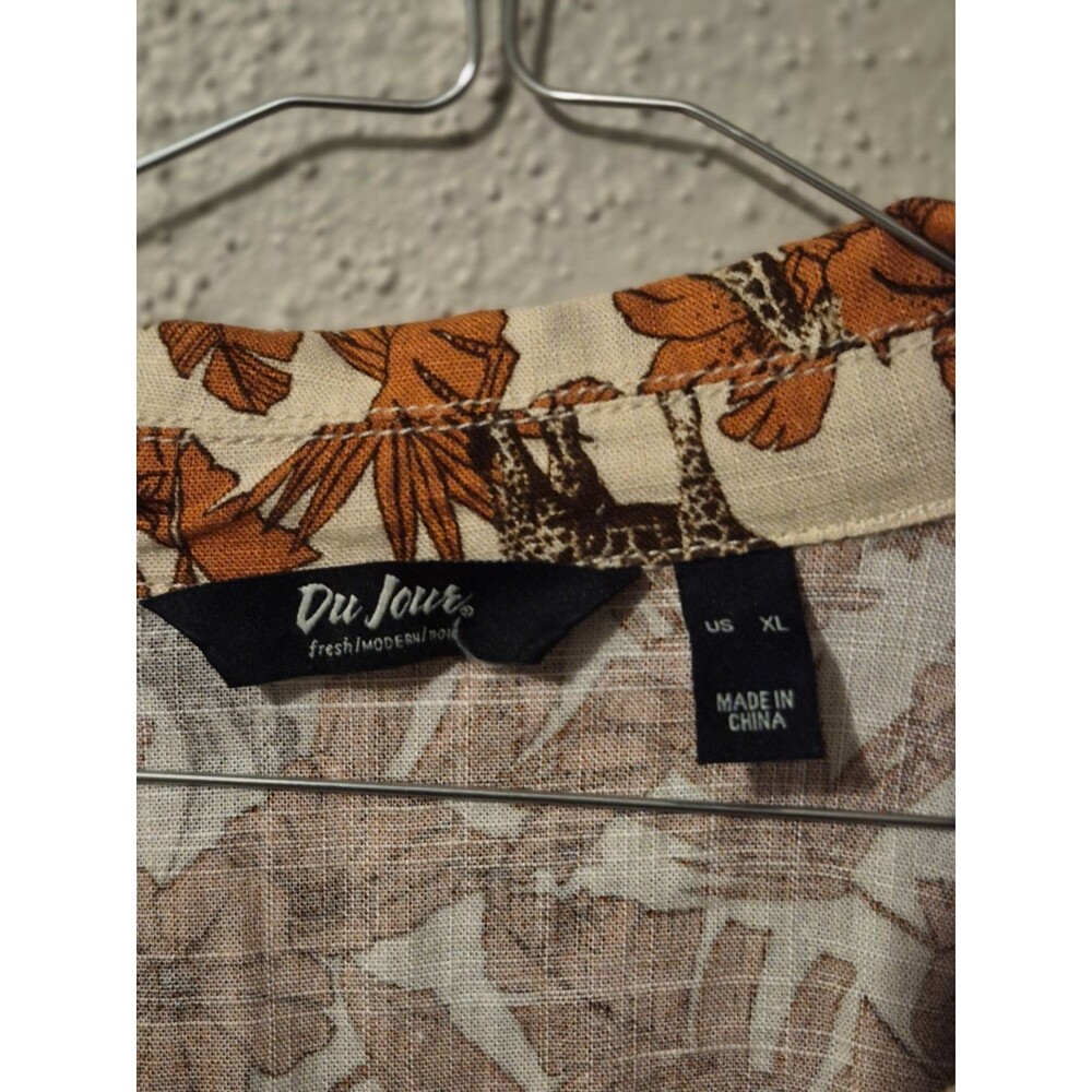 VTG Du Jour Rayon/Linen Safari Shirt XL Giraffe Leaves Floral Lagen Jacket - Picture 3 of 10